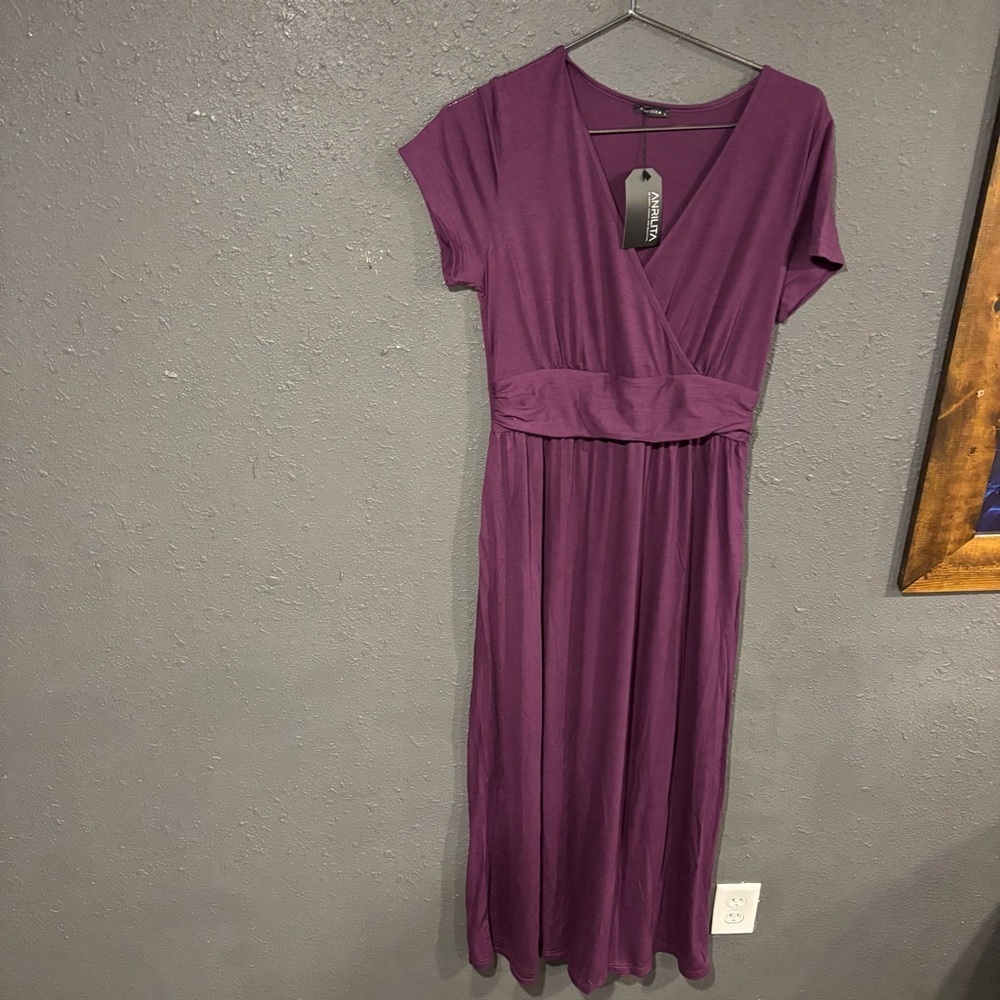 Anrilita Purple Sheath Maxi Dress V-Neck Short Sleeve